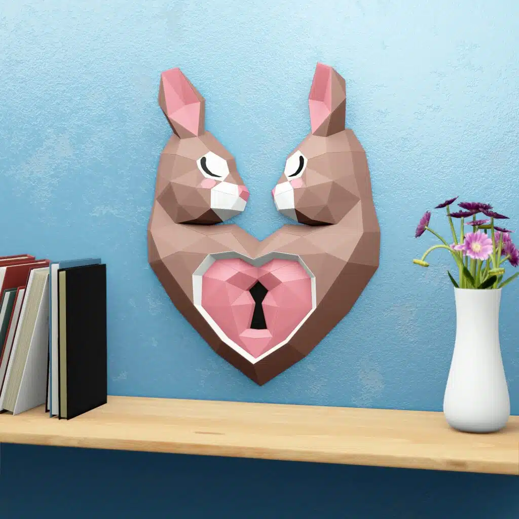 Papercraft de coelho com coração em origami 3D
