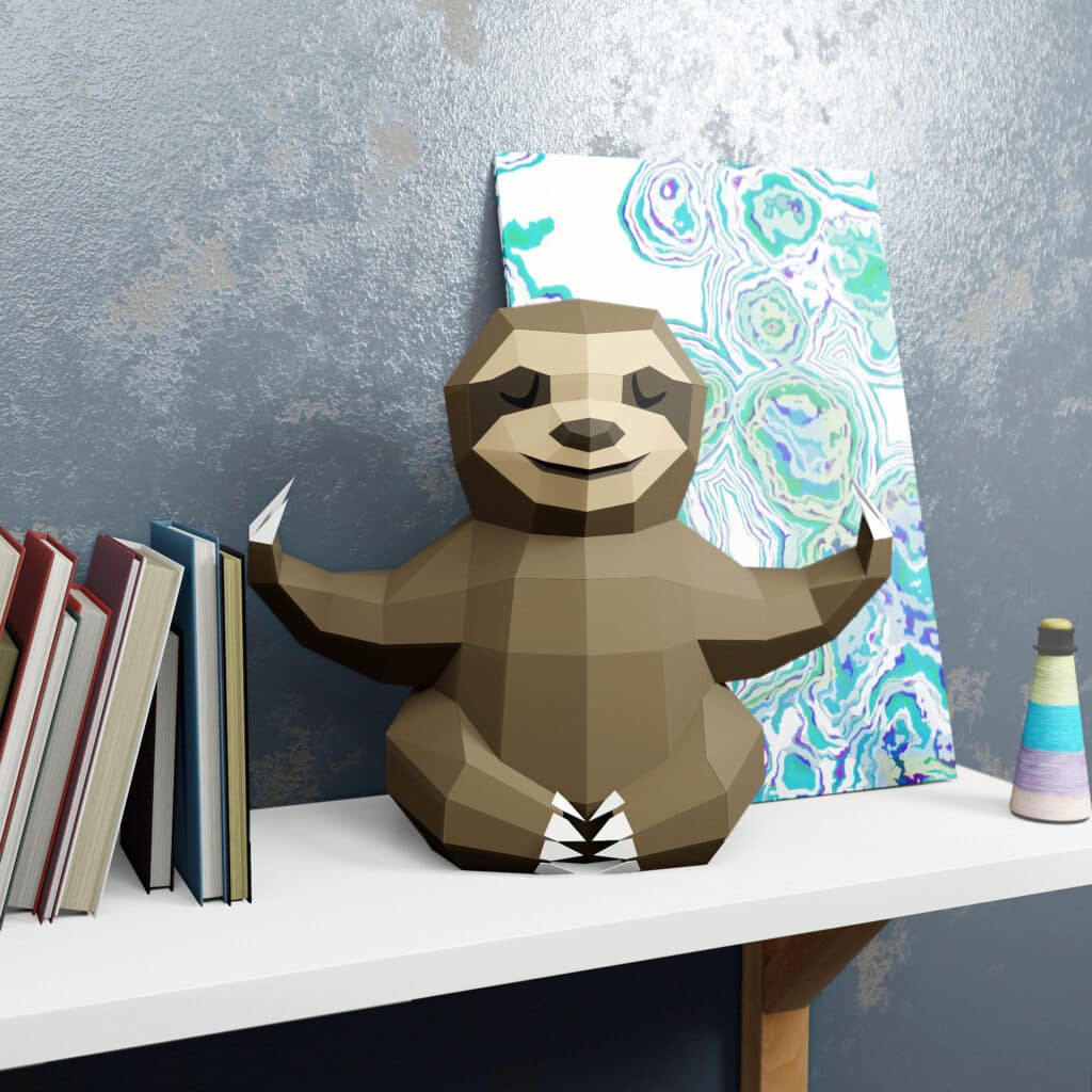 Papercraft de paresseux en yoga origami 3D