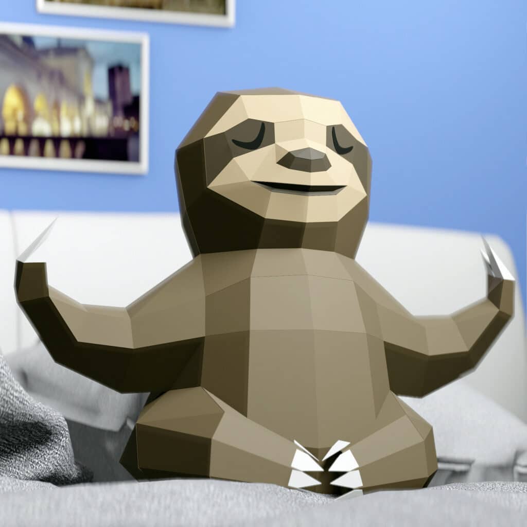 Papercraft de paresseux en yoga origami 3D