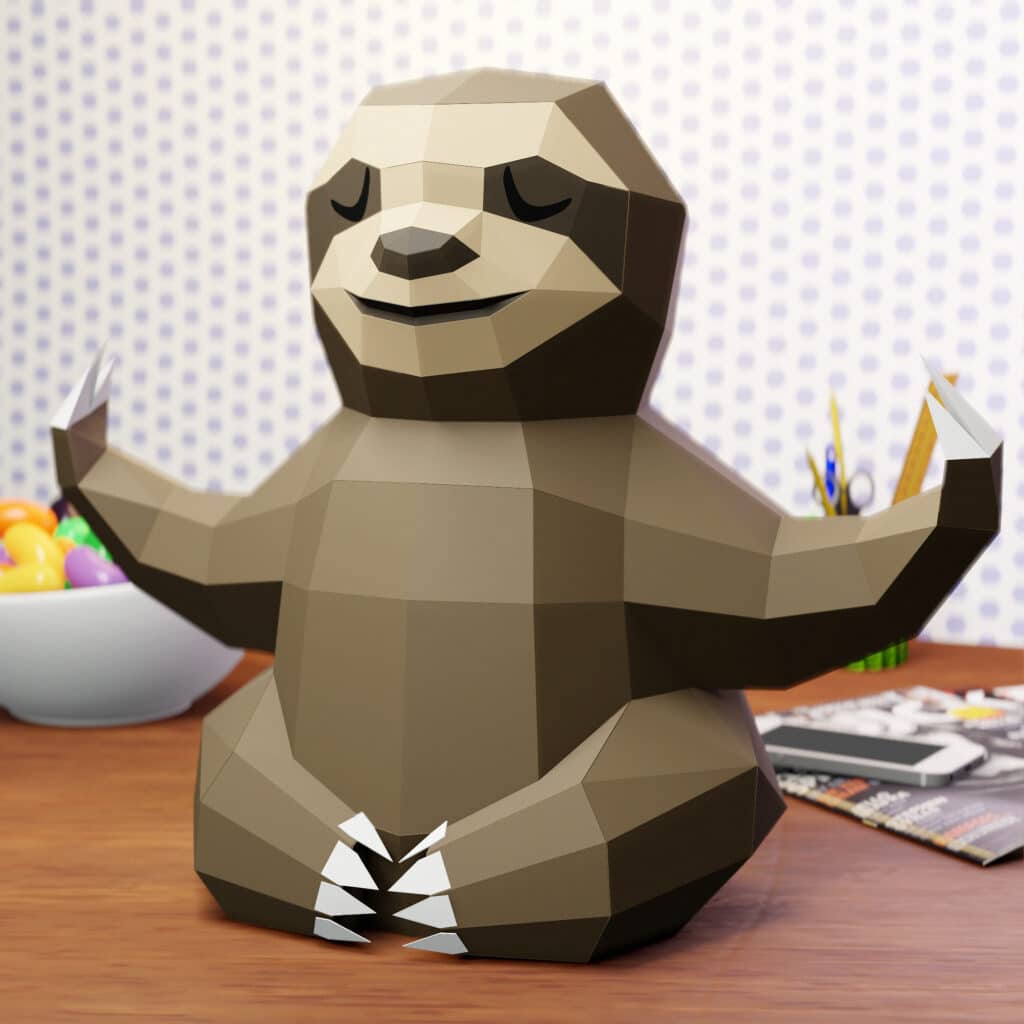 Papercraft de paresseux en yoga origami 3D