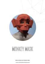 Papercraft de macaco máscara de Halloween em origami 3D