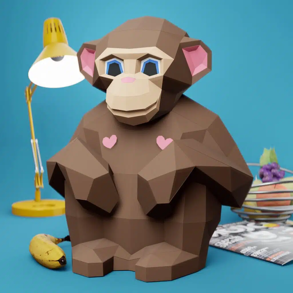 Sitzender Affe mit Herzen aus 3D-Papercraft
