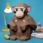 Zittende aap met hartjes in 3D-origami, 3D-model