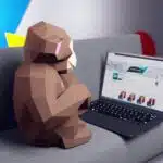 Zittende aap met hartjes in 3D-origami, weergave 5