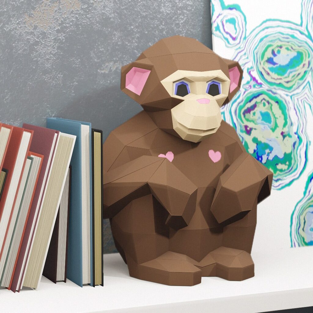 Papercraft de singe assis en origami 3D