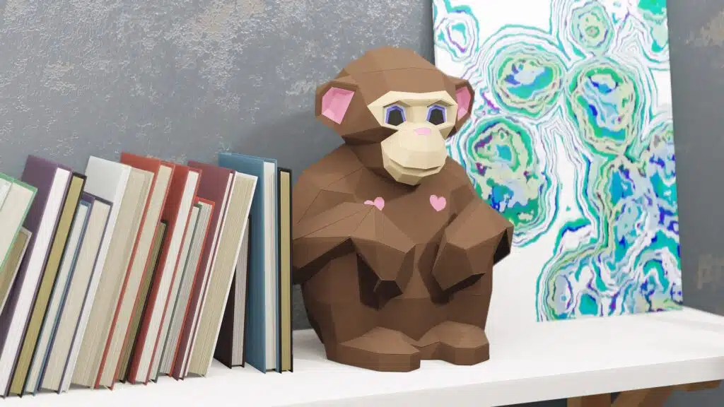 Zittende aap met hartjes in 3D-origami, weergave 2
