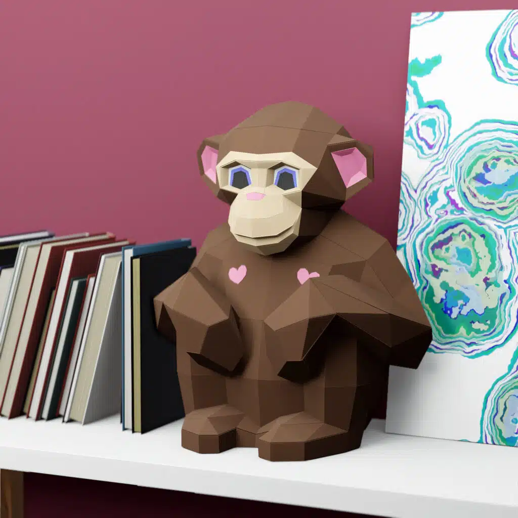 Singe assis en papercraft 3D