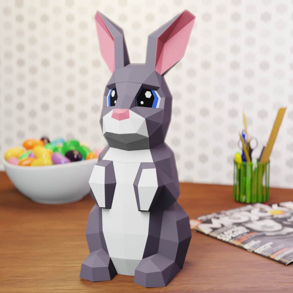 Papercraft cute rabbit in 3D origami