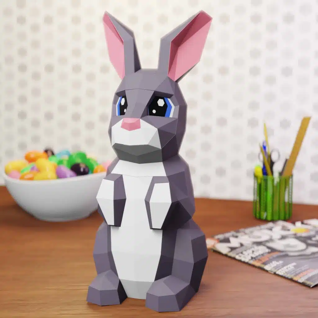 Papercraft de coelho fofo em origami 3D