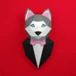 Sculpture chien husky en papercraft 3D