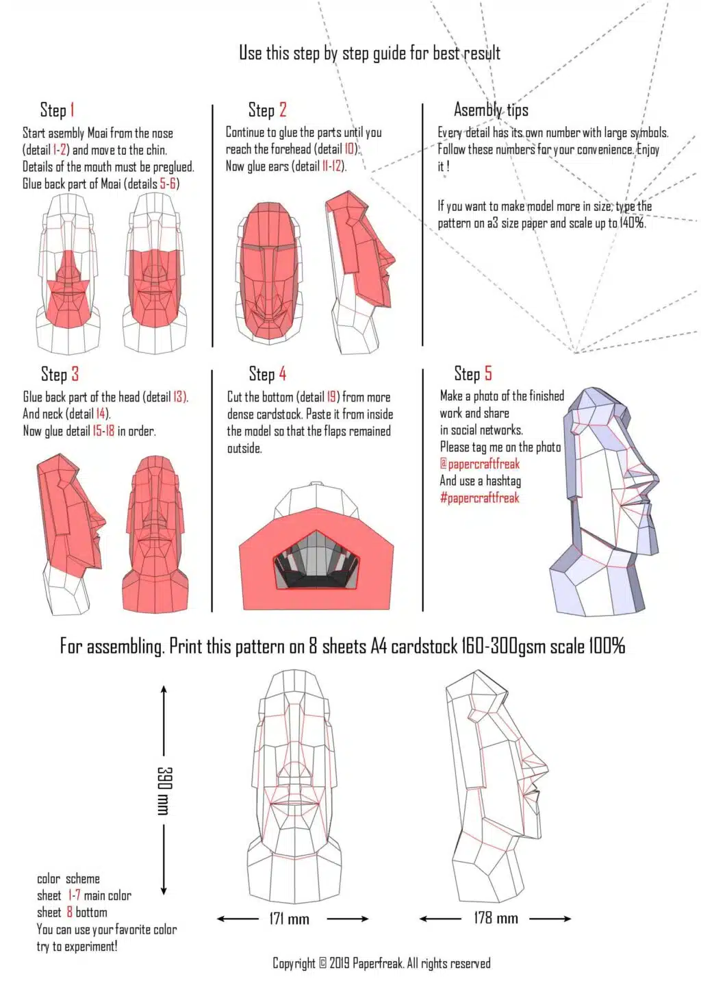 3D Papercraft Moai Head