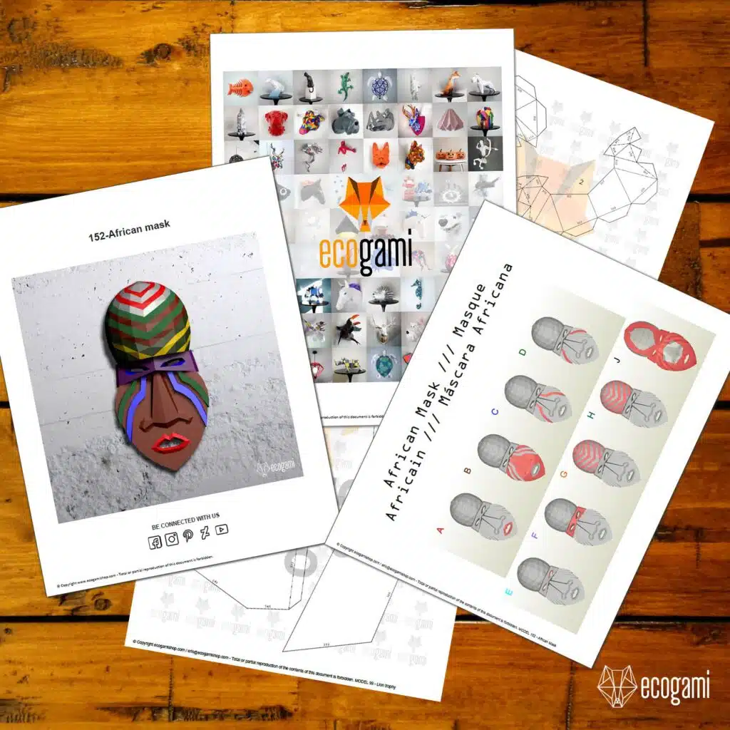 Papercraft Afrikaans masker in 3D-origami, weergave 5