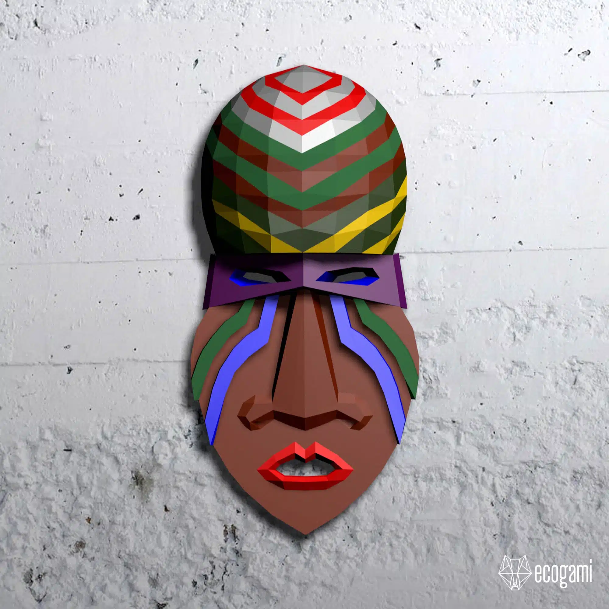 Papercraft masque Africain en origami, vue 4