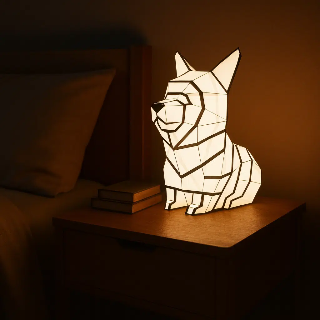 Luz nocturna corgi en papercraft 3D