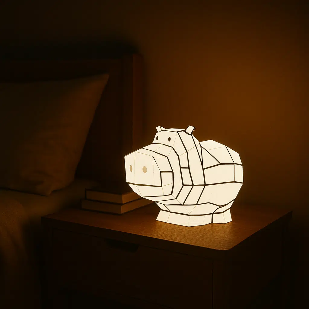 Luz nocturna hipopótamo en papercraft 3D
