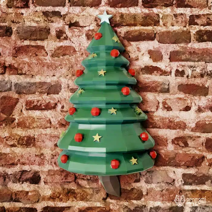 Papercraft árvore de Natal decorada em origami