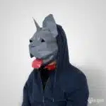 Papercraft máscara de buldogue francês em origami
