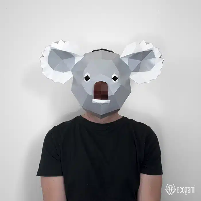 Papercraft Origami weiße Koala Maske