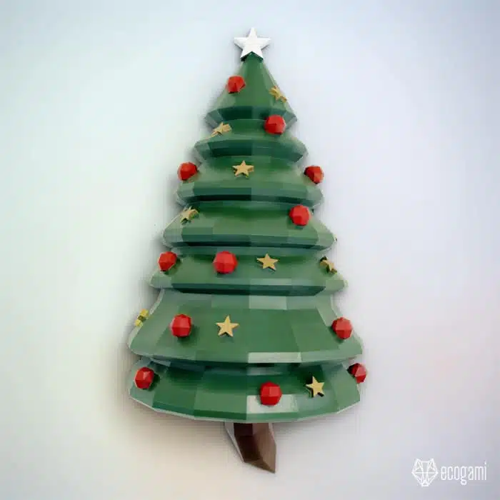 Papercraft árvore de Natal decorada em origami