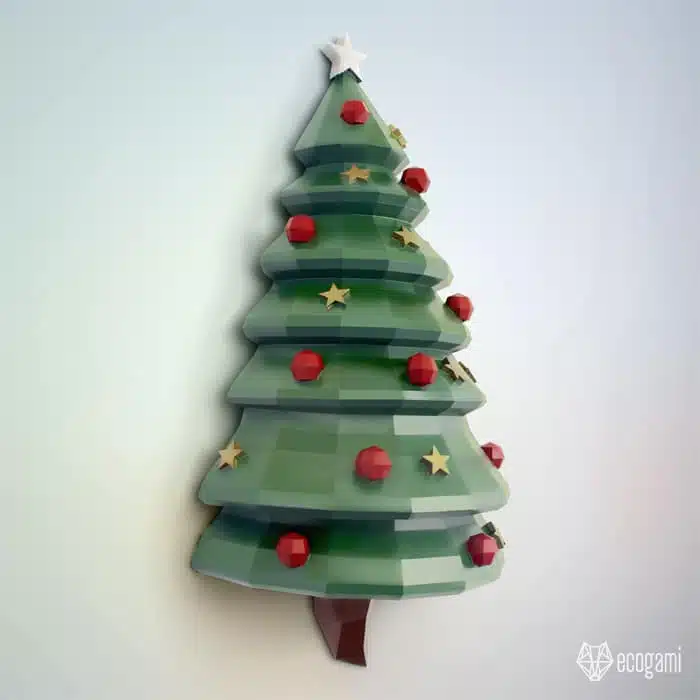 Papercraft árvore de Natal decorada em origami