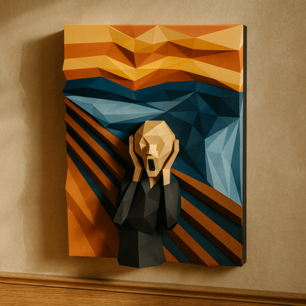 Papercraft of the scream in origami 3D
