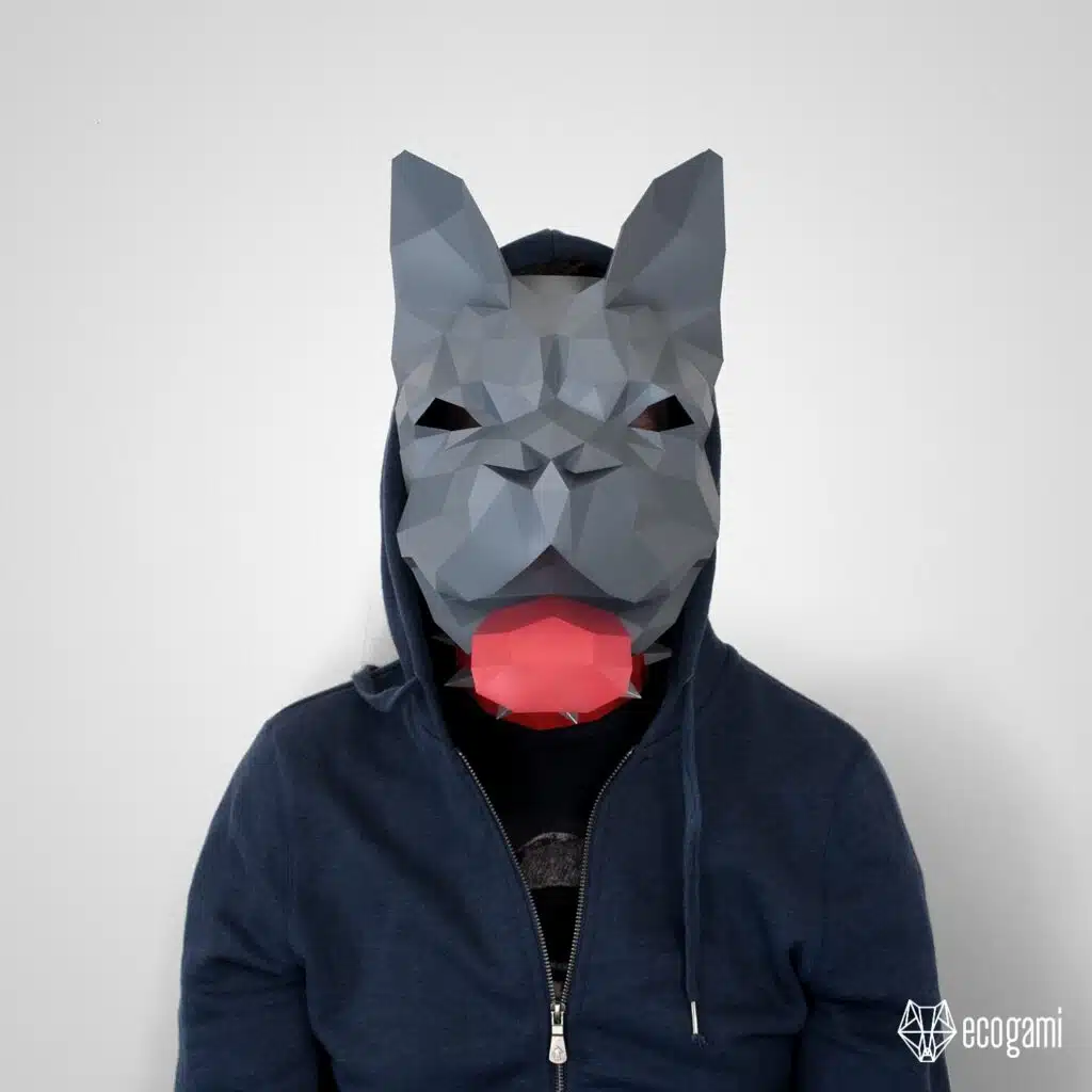 Papercraft Origami-Maske einer Französischen Bulldogge