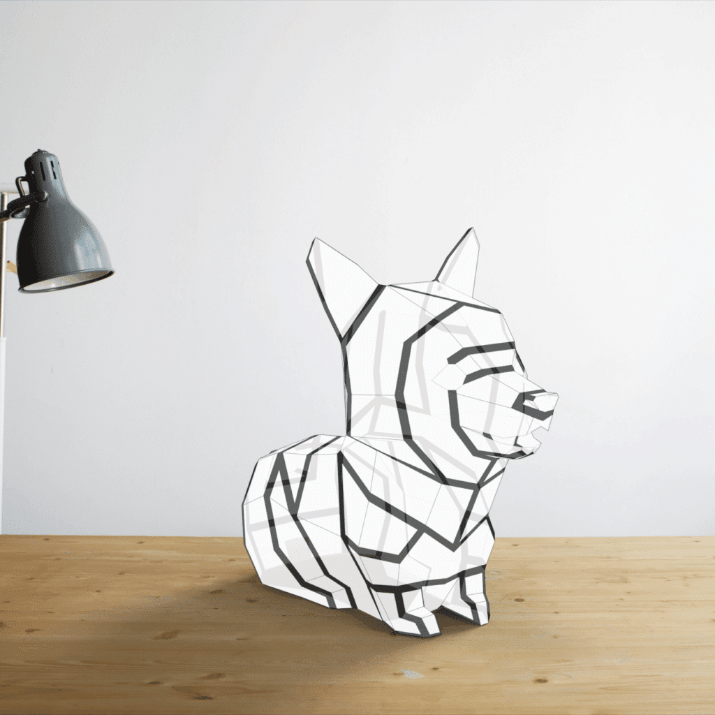 Veilleuse corgi en papercraft 3D