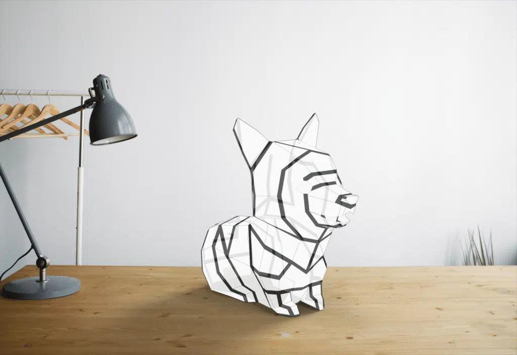 Nachtlampje Corgi in 3D-papercraft, weergave 4