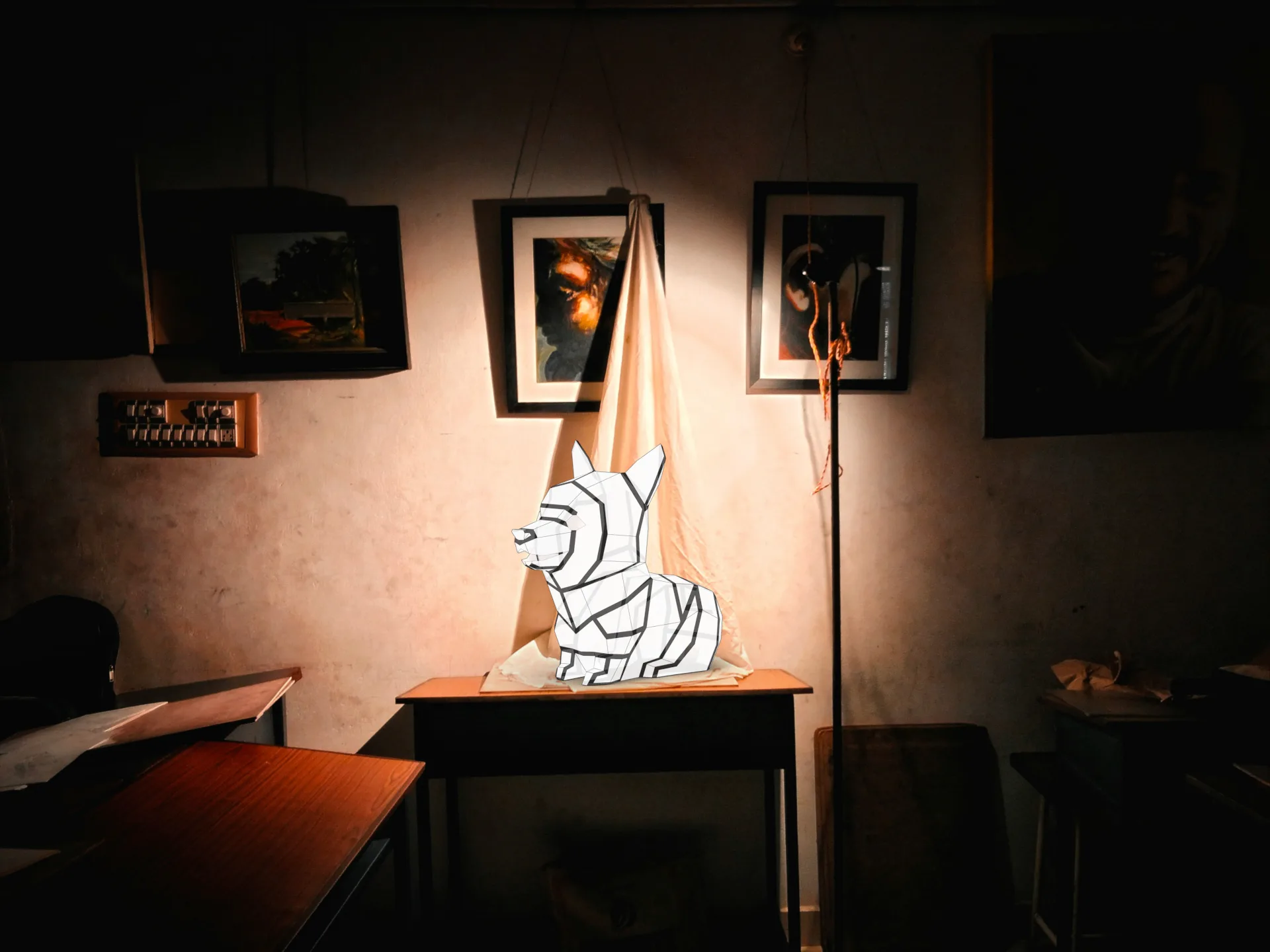 Veilleuse corgi en papercraft 3D, vue 4