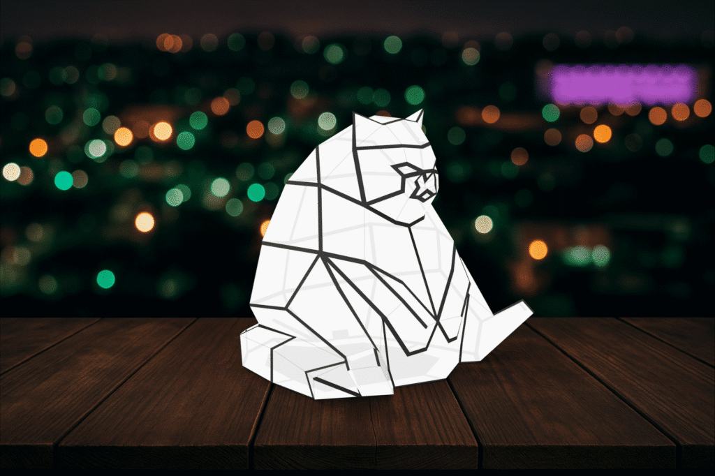 3D Papercraft Cat Night Light – Geometric Origami Lamp