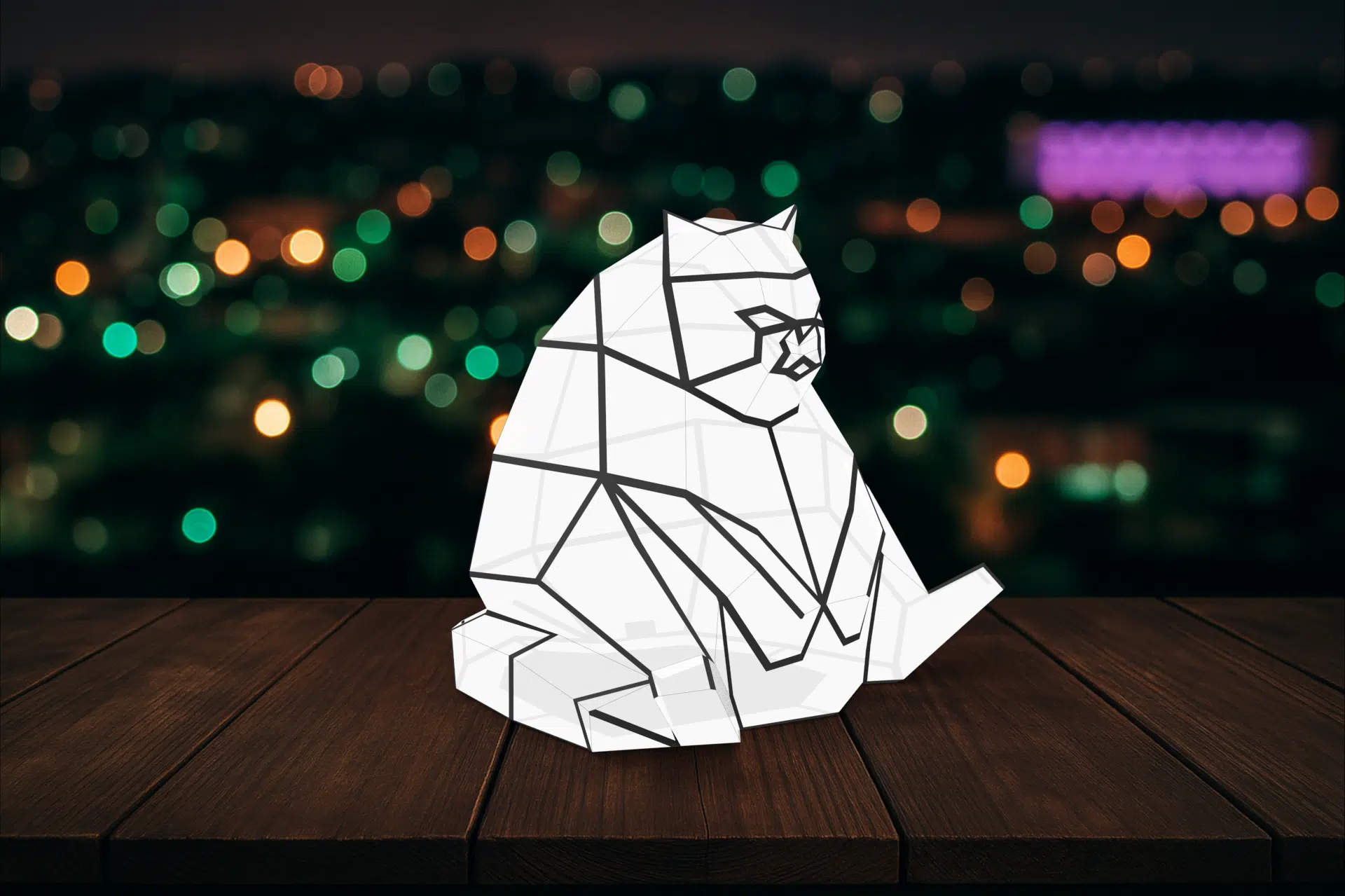 Geometrische papercraft 3D kat nachtlamp, weergave 5
