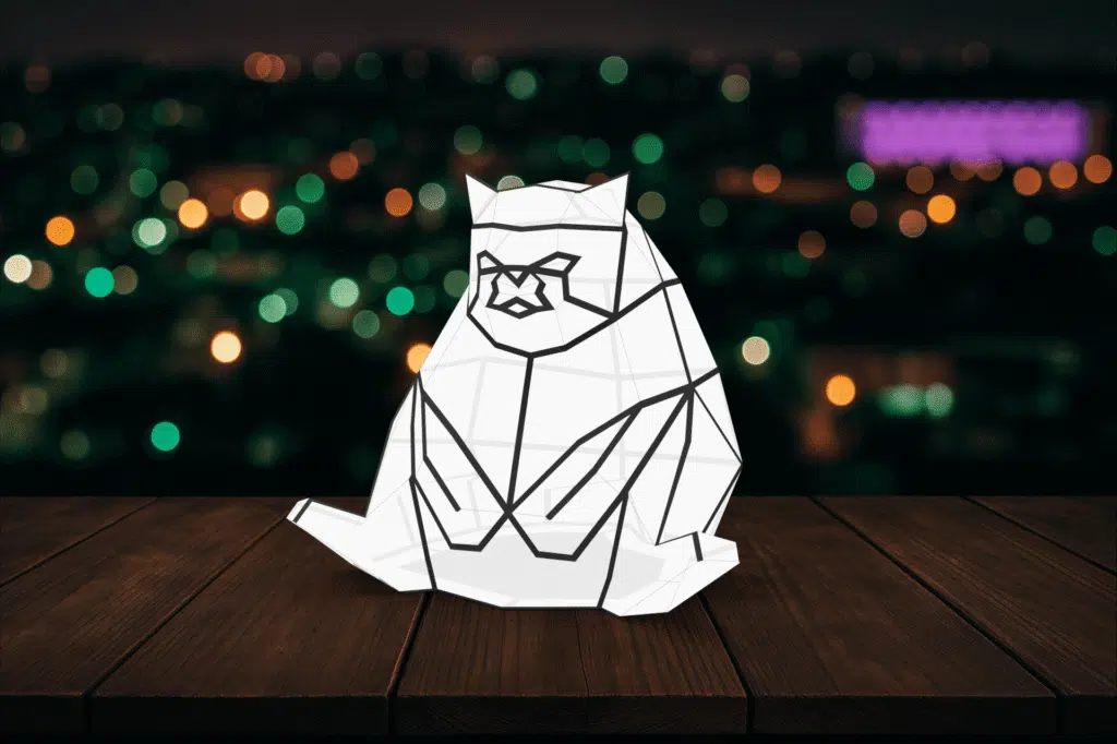 Geometrische papercraft 3D kat nachtlamp, weergave 3