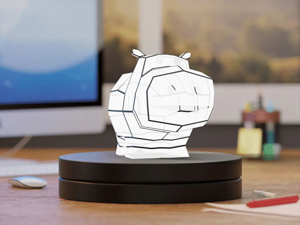Luce notturna ippopotamo in papercraft 3D