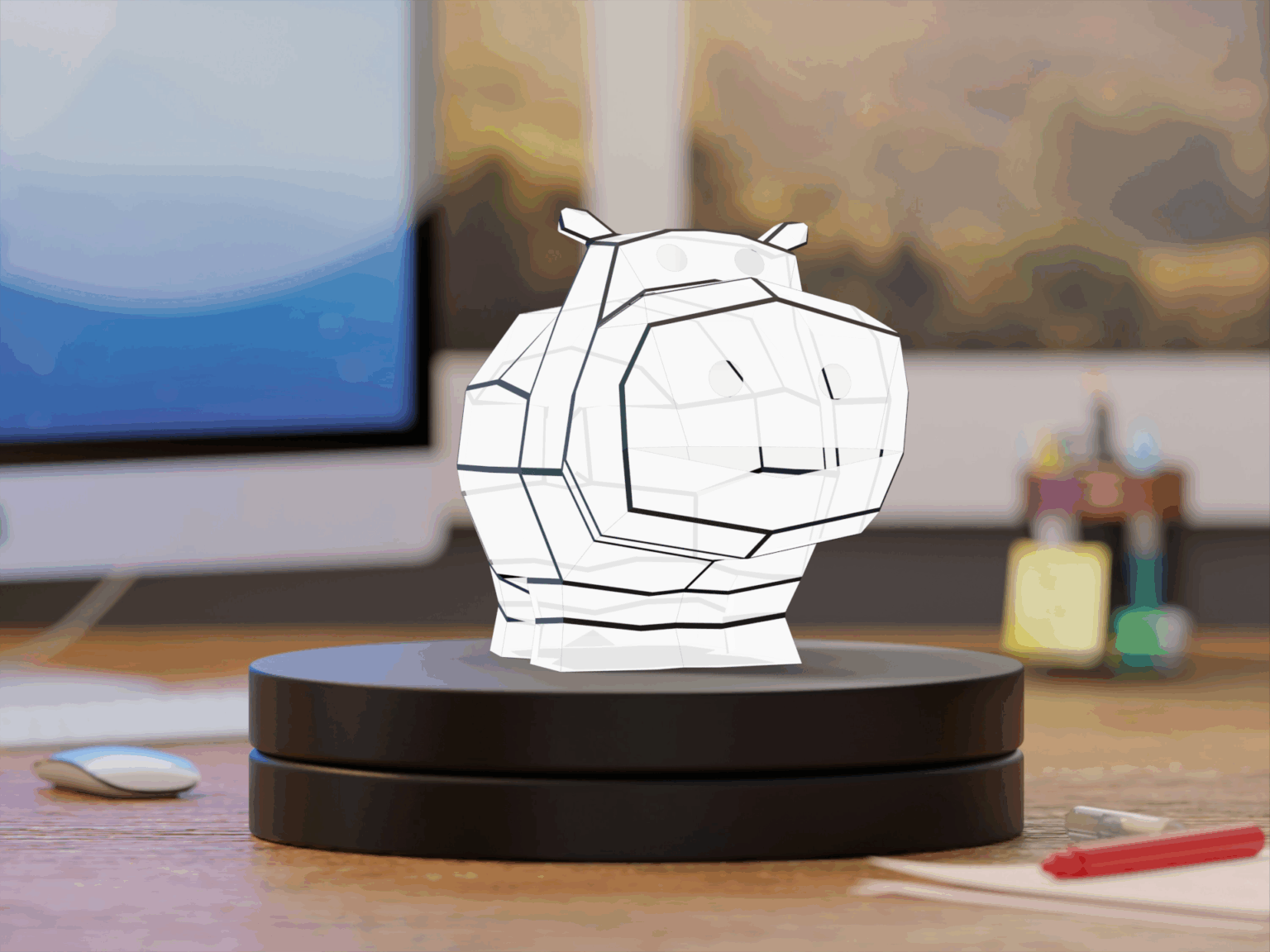 3D Papercraft Hippo Night Light – Geometric DIY Lamp