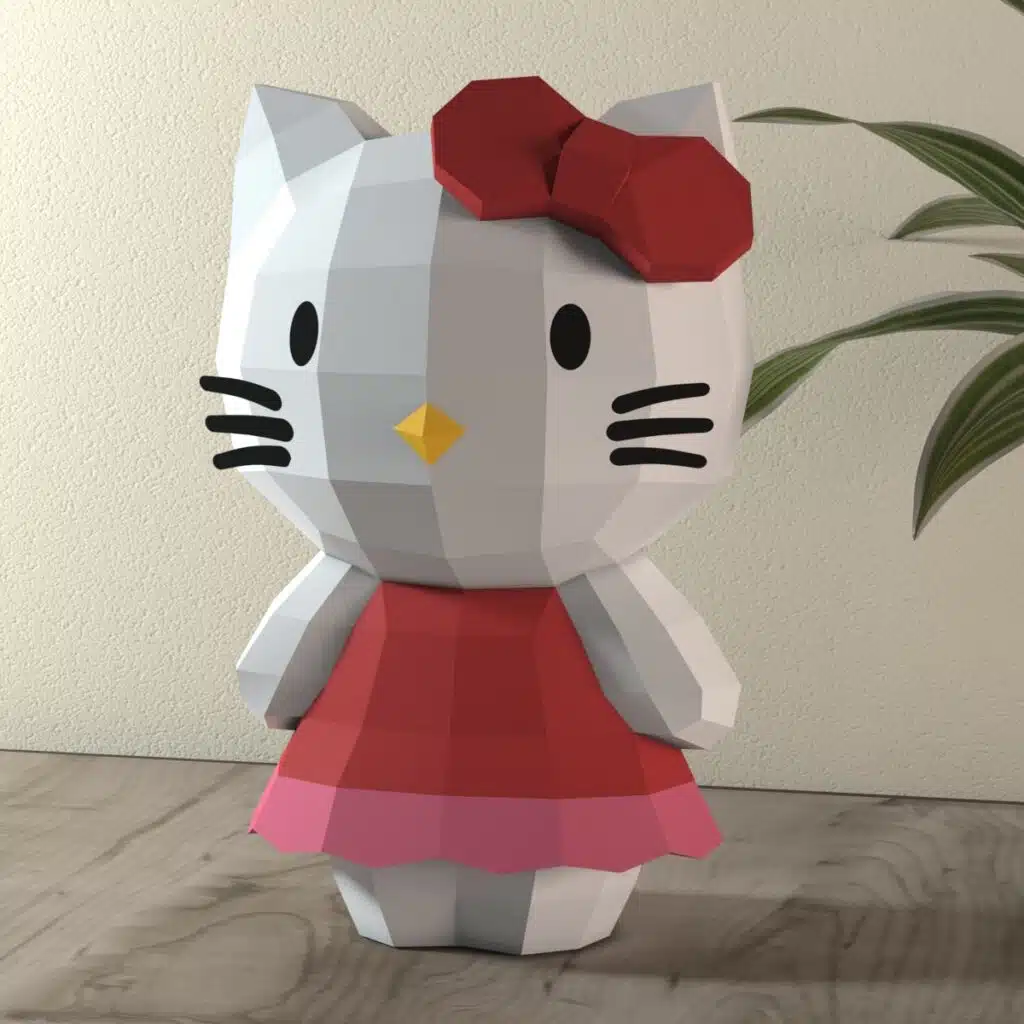 Papercraft geometric kitten in 3D origami