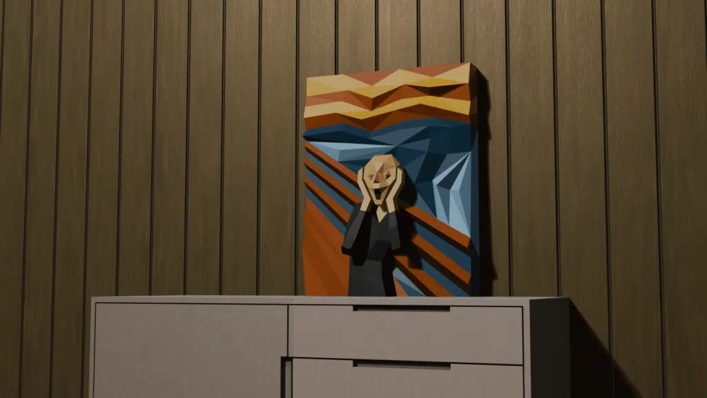 The Scream - 3D papercraft tableau naar Munch, weergave 3