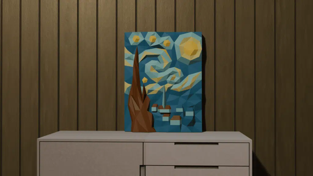 De sterrennacht - 3D papercraft schilderij geïnspireerd op Van Gogh, weergave 4