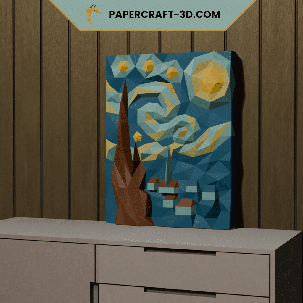 Papercraft of Van Gogh's starry night in origami 3D