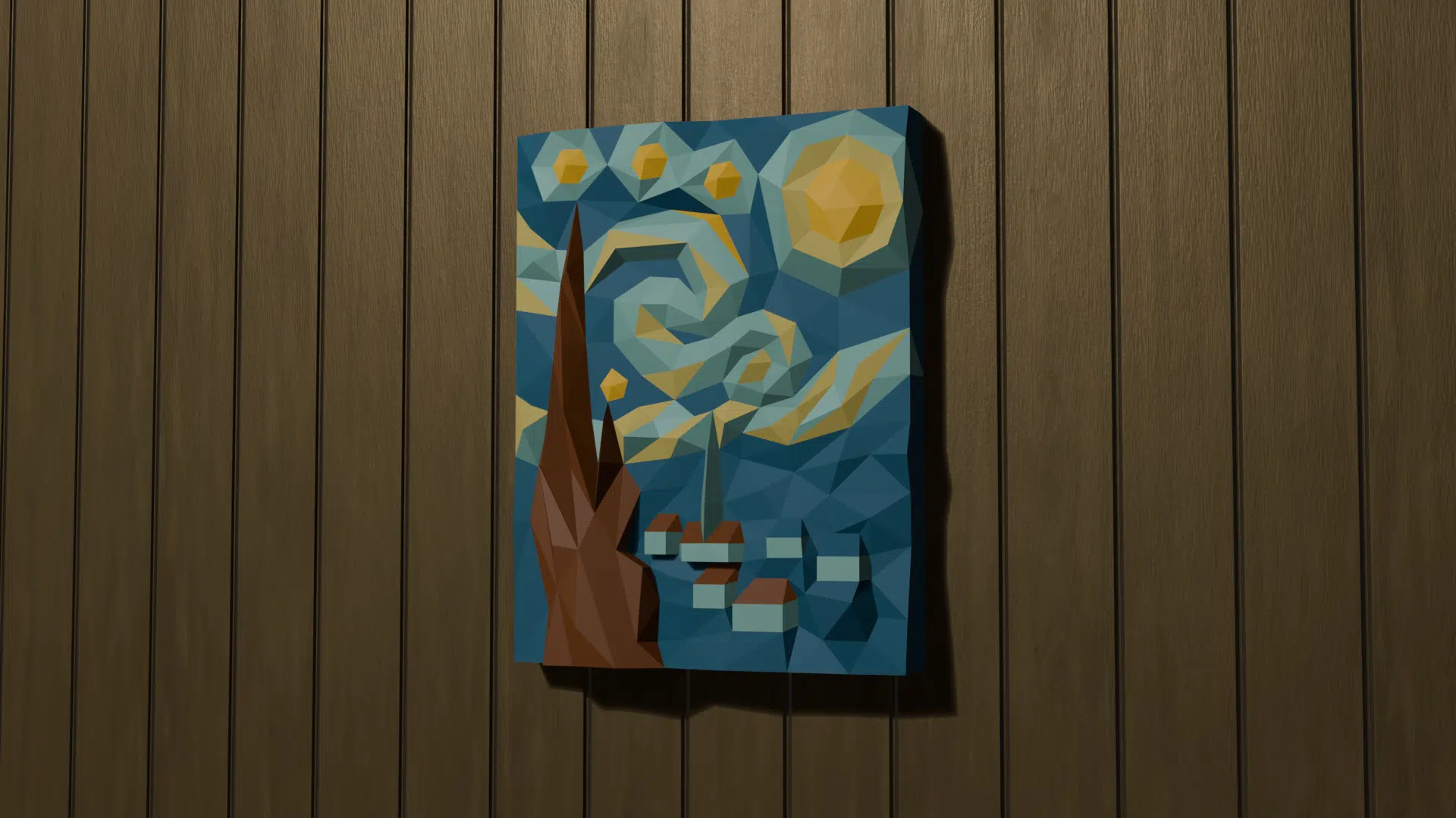 De sterrennacht - 3D papercraft schilderij geïnspireerd op Van Gogh, weergave 4