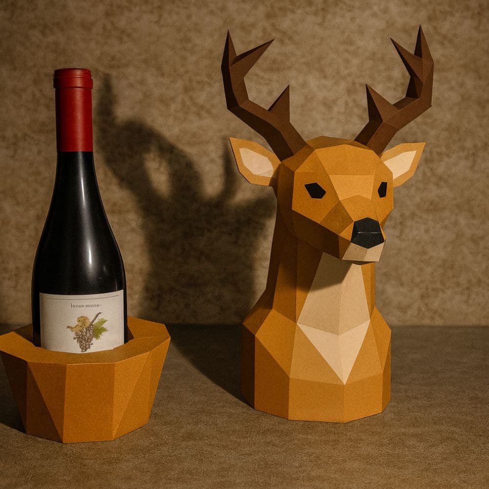 Papercraft deer wine holder in 3D origami