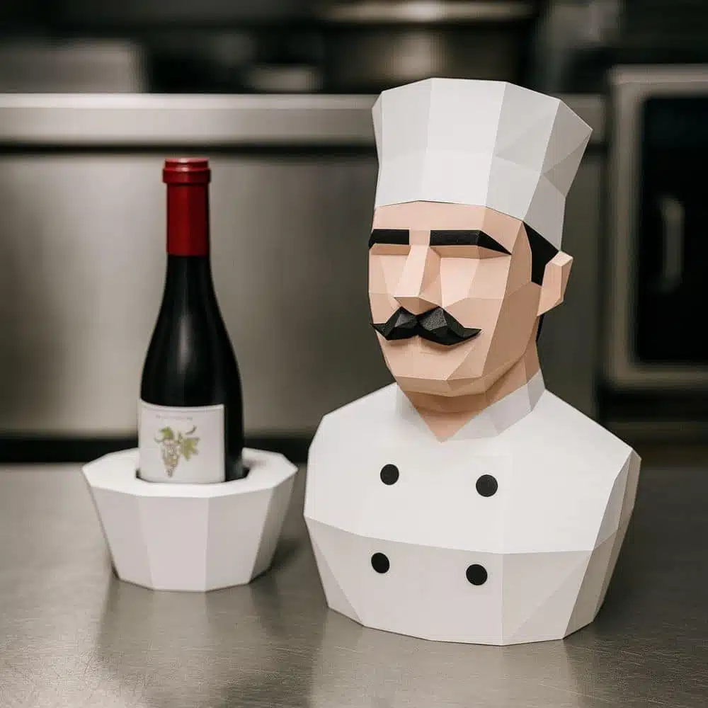 Portabottiglie Chef – Busto di cuoco in papercraft 3D