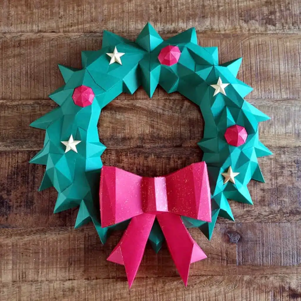 3D Origami kerstkrans - papercraft model, weergave 4