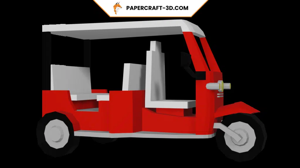 Tuk-tuk - Driekkerige Aziatische driewieler in papercraft 3D, weergave 3