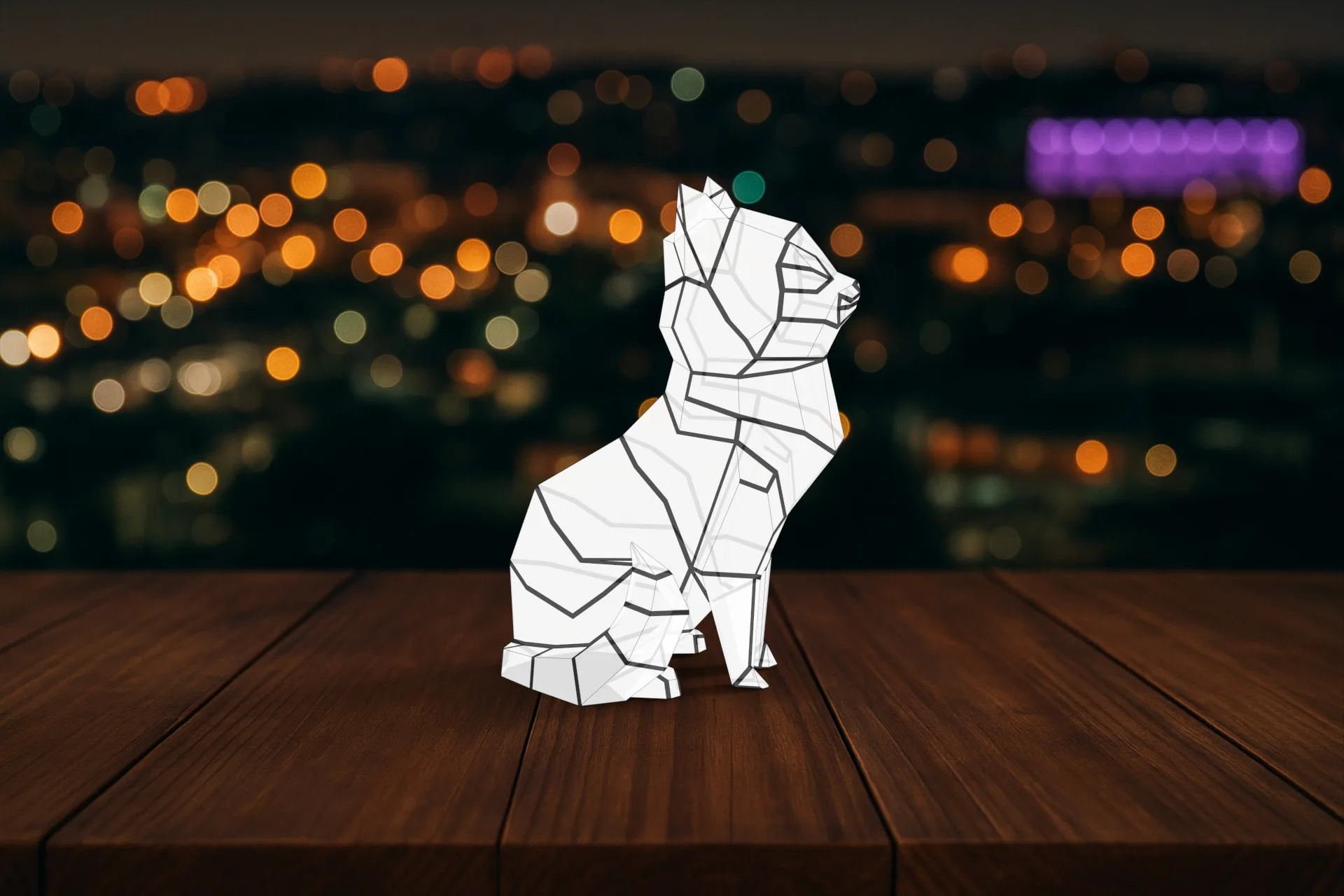 Veilleuse chat mignon en papercraft 3D, weergave 2