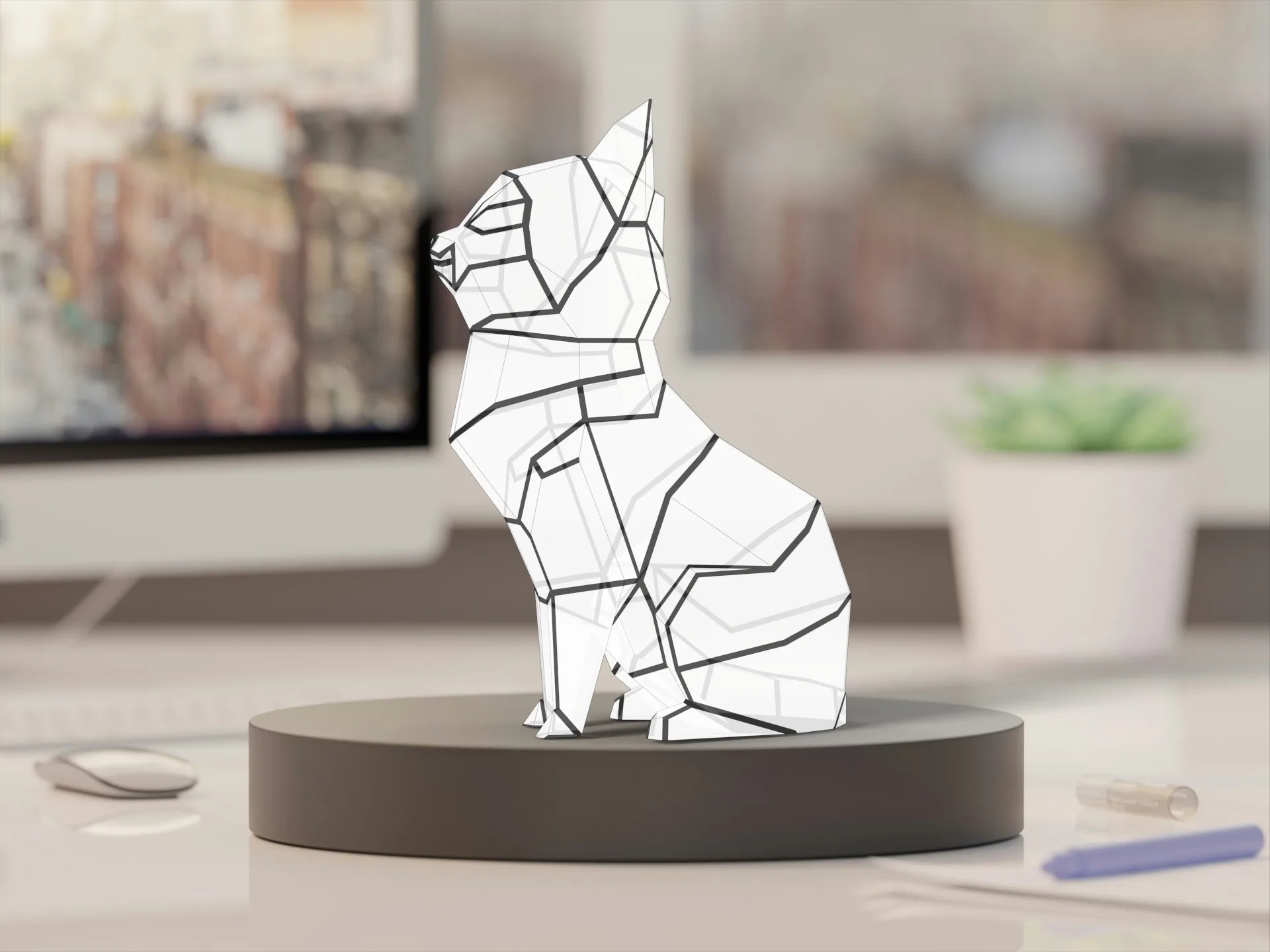Veilleuse chat mignon en papercraft 3D, weergave 3
