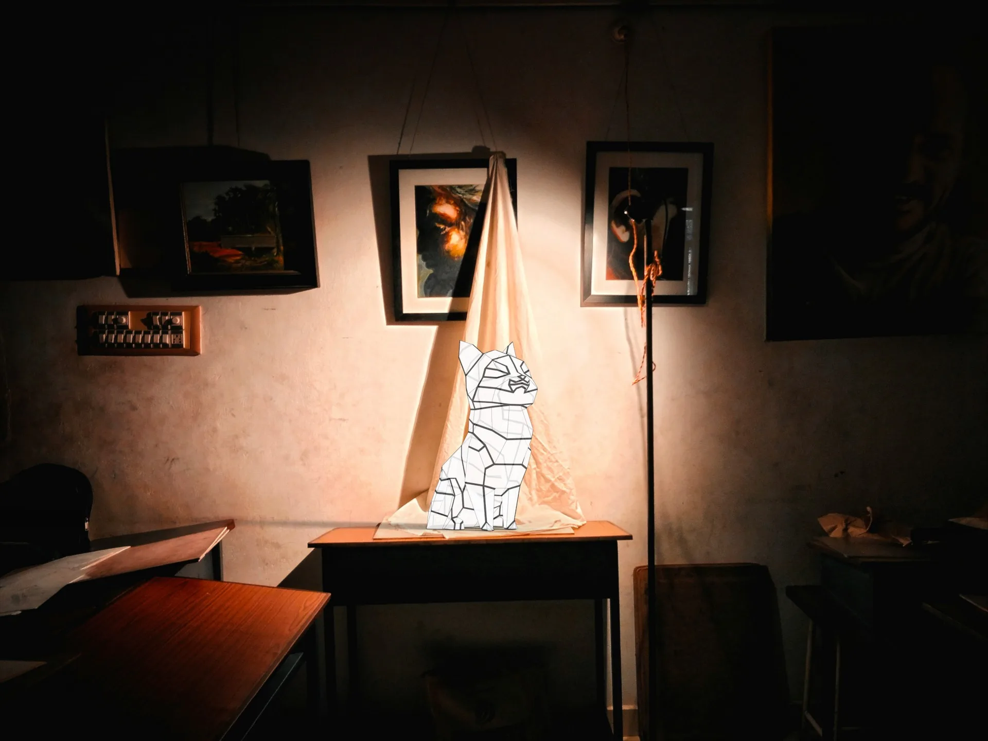 Veilleuse chat mignon en papercraft 3D, weergave 4