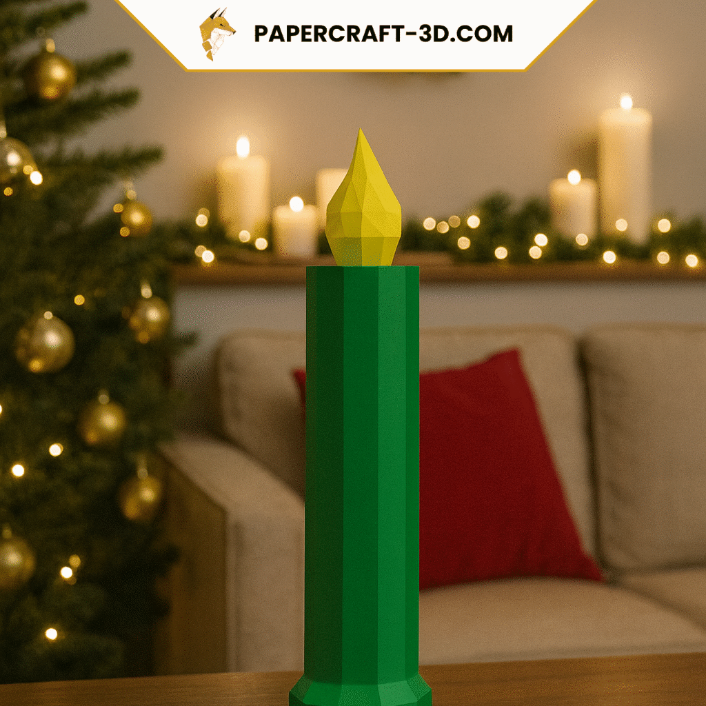 Bougie de Noël rouge et verte en Papercraft 3D