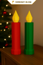 Bougie de Noël rouge et verte en Papercraft 3D
