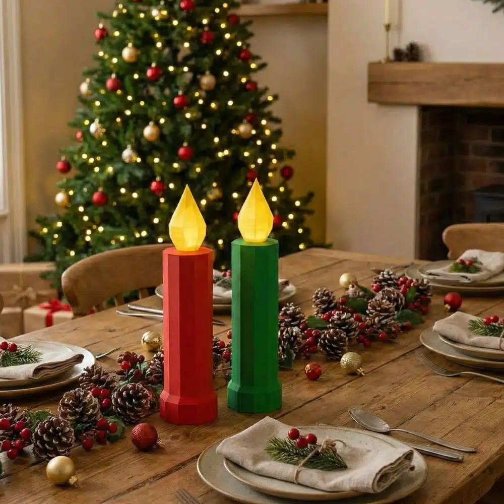 Bougie de Noël rouge et verte en Papercraft 3D