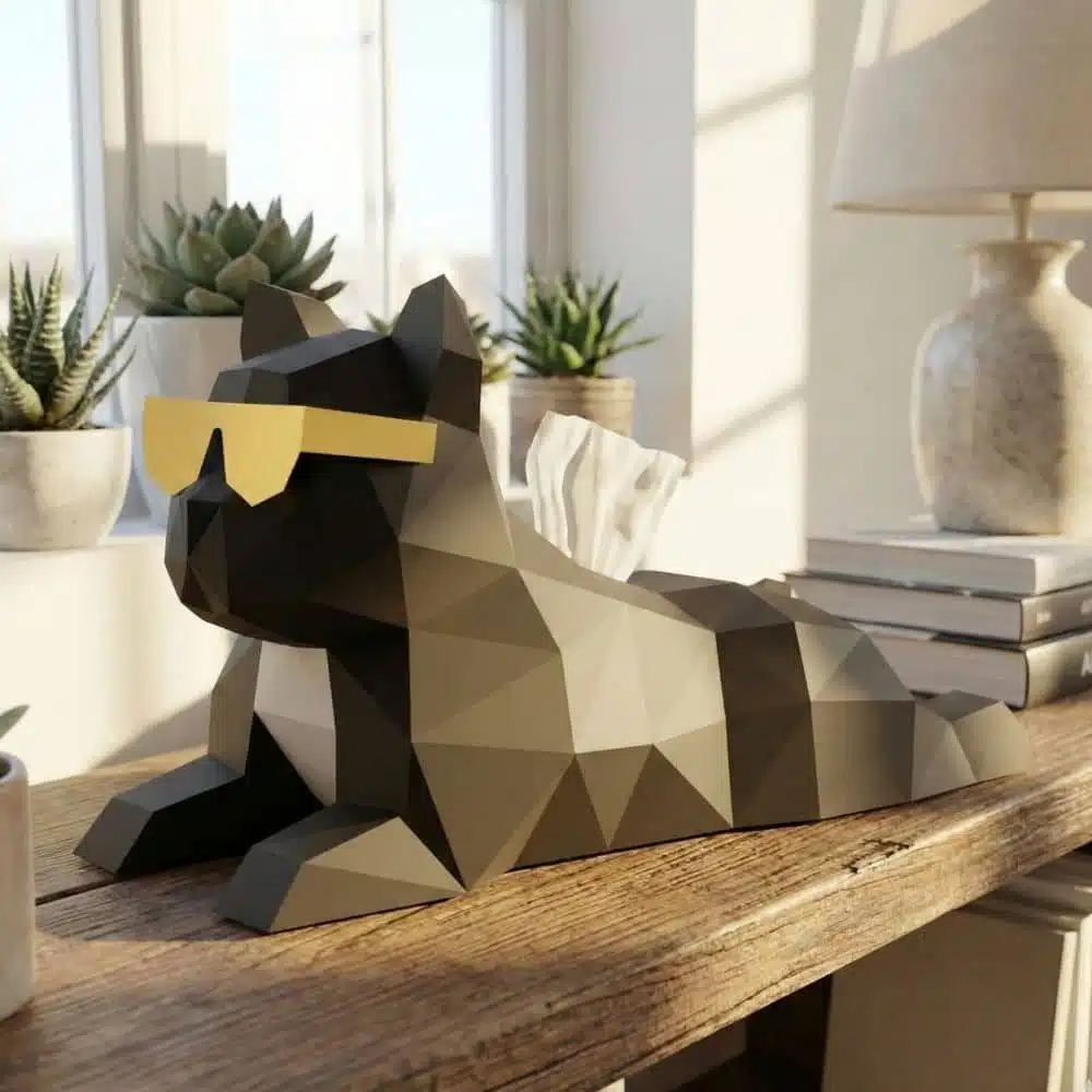 Perro bulldog caja de pañuelos papercraft 3D